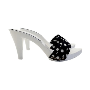 White Clogs with black polka dot upper heel 9 -K6401 POIS NERO