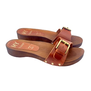 CLOGS with adjustable leather band | Comfortable and Made in Italy - MY156 CUOIO