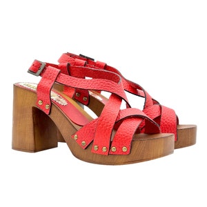 Red sandals with crossed bands tumbled leather and strap - Made in Italy - GM141 PELL ROSSO