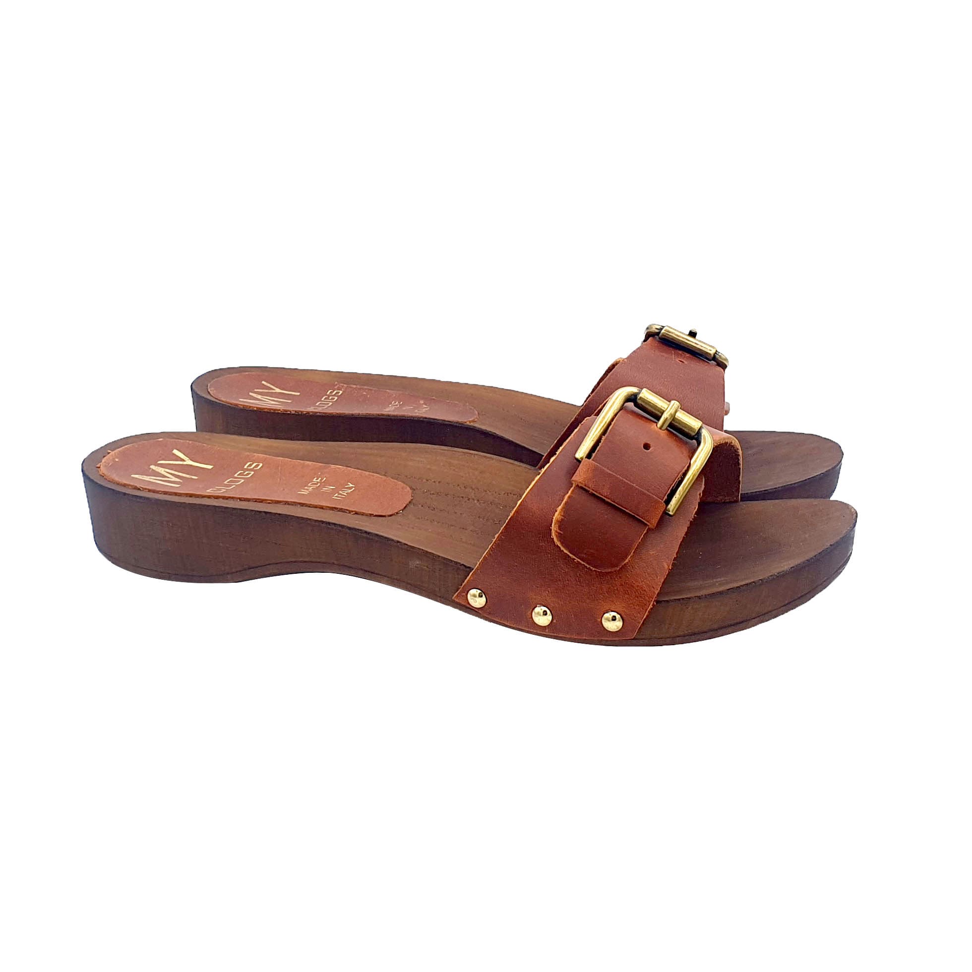 leather clogs with strap