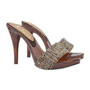 ITALIAN women's clogs Headband in woven fabric - KM7203 TWEED MARRONE