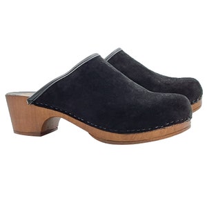 Dutch clogs in black suede with 4.5 heel - Made in Italy - MY573 CAM NERO