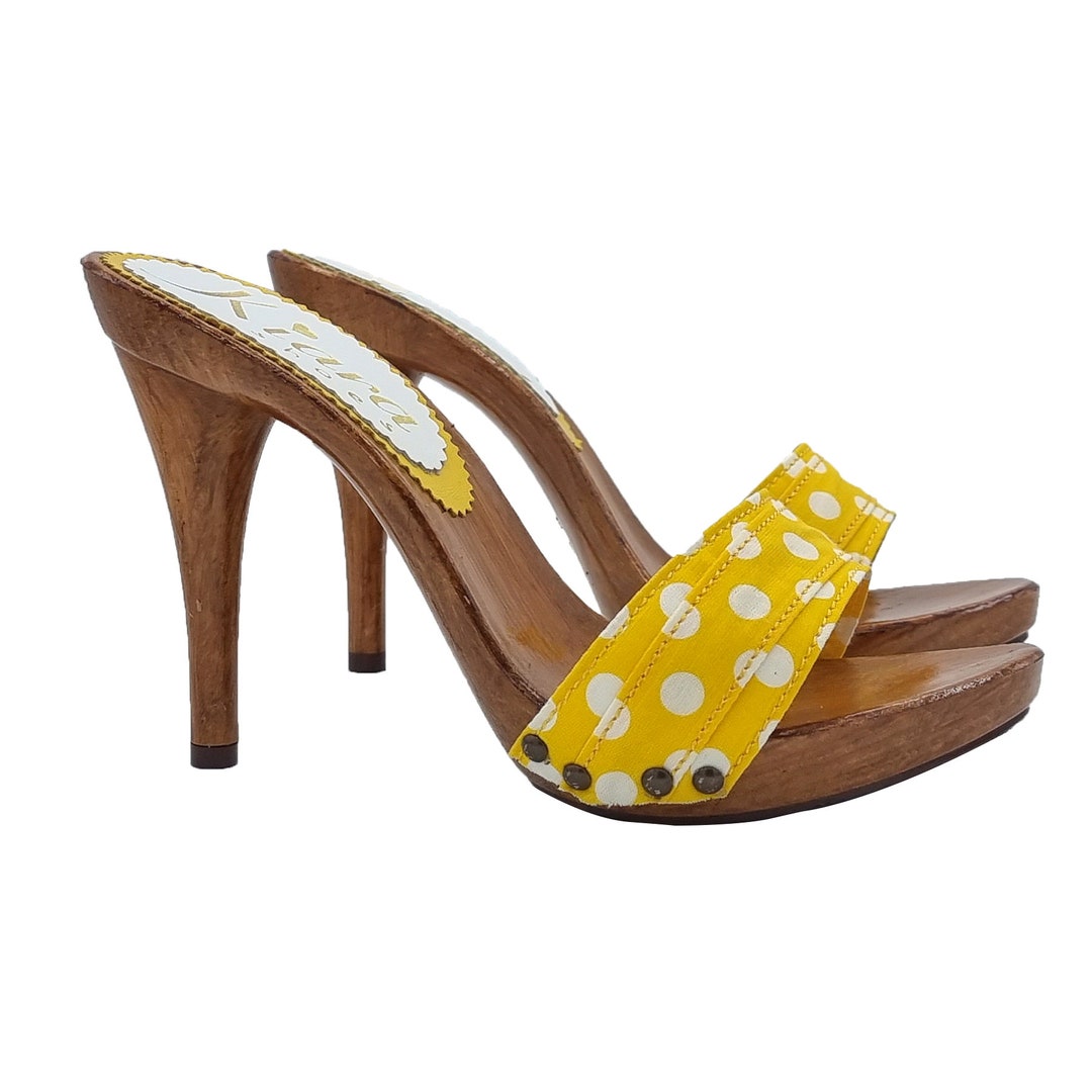 Women's Yellow Clogs With Polka Dot Heel 12 KM70 POIS Etsy