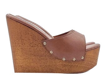 Platform shoes in leather Made in Italy -KZ31901 MARRONE