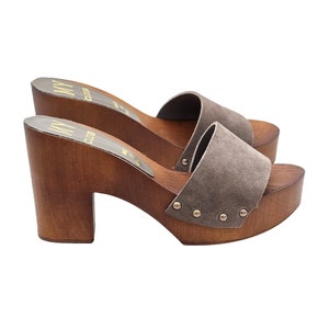 Mules En Cuir Brun Fabriquées En Italie - Talon Bloc 9 Cm, Pointure 36-41, Neuves Avec Emballage