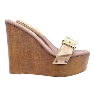 Wedge beige band in patent leather with strap and heel 13 - Made in Italy - KZ3236 VERN BEIGE