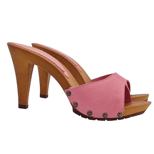 Pink suede mules with heel 9 - Made in Italy - K639001 CAM WAT