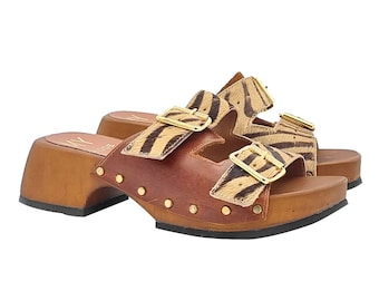 Synthetic leather clogs with double adjustable strap - Made in Italy - MY202 AMBRA ZEB