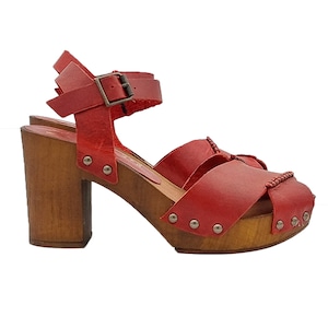 Red sandals with crossed leather bands and strap - Made in Italy - MY275 ROSSO