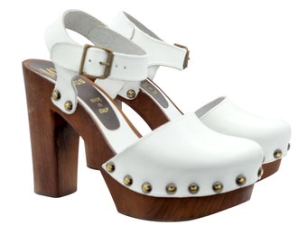 Swedish clogs closed with high heel and strap - MY462 BIANCO