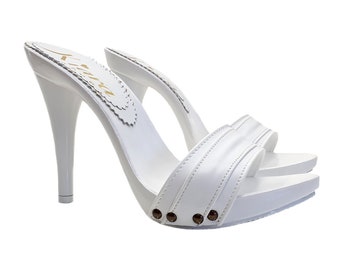 Women's heeled clogs with white upper - KM7401 BIANCO