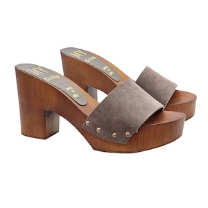 Women&#39;s clogs in taupe suede with heel 9 - Made in Italy - MY10 CAM TAUPE