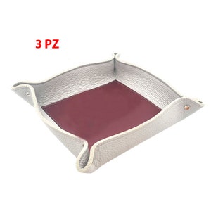 Set 3 PIECES gray coin tray with genuine handcrafted leather lining - Made in Italy - SV011-3PZ GRIGIO