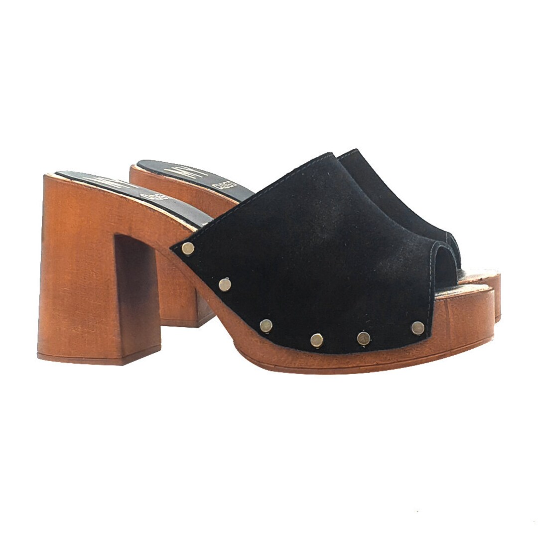 suede clogs with heel