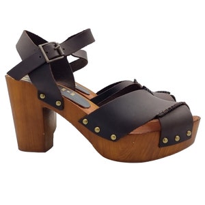Leather sandals with crossed bands and ankle strap - Made in Italy - MY278 CAFFE