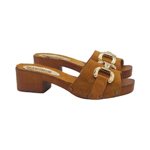 Suede flat clogs with accessory | 4.5 cm heel - Made in Italy - GM90131 CAM OCRA