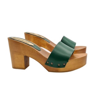 Comfortable mules with green leather band FROM 35 to 46 GL201 VERDE image 1