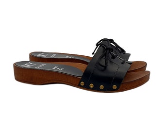 Comfortable Low Clogs in real Black leather - MY173 NERO
