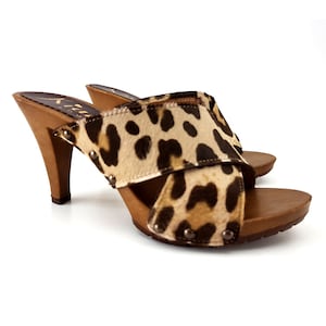 Clogs with crossed bands in synthetic leather and heel 9 - MY362 LEOP