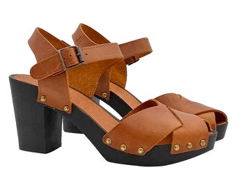 Sandalias de piel marrón y pulsera al tobillo - Made in Italy - MY178 CUOIO