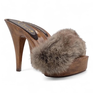 Clogs with synthetic fur and heel 13 - K9240 VIS