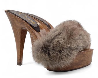 Clogs with synthetic fur and heel 13 - K9240 VIS