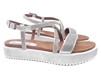 Silver flat sandals with paste -GC4173 ARGENTO
