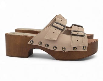 Clogs with double adjustable leather band - MY330 BEIGE