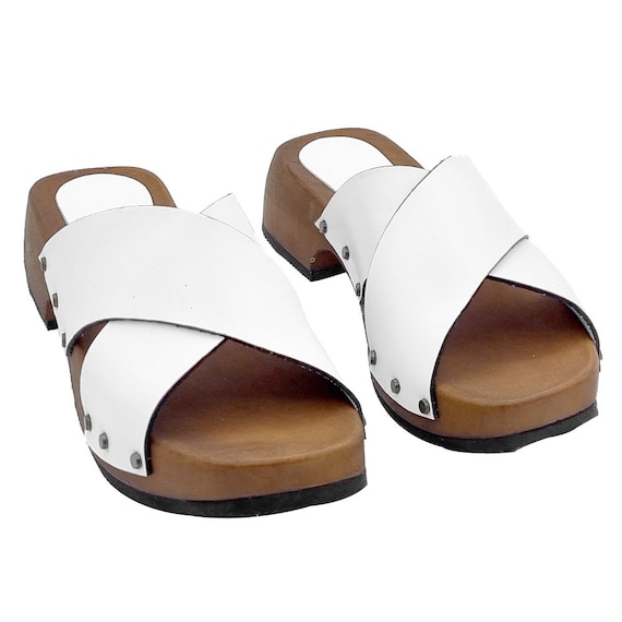 White clog heels hot sale