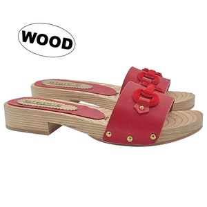Clogs with red leather band and 2.5 cm heel - Made in Italy - GL133 ROSSO