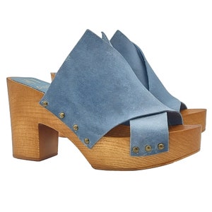 Women&#39;s mules with light blue crossed bands and heel 9 - Made in Italy - MY244 CIELO