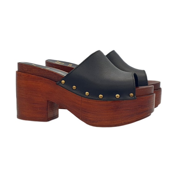 【PORTERNA】Rupea clog mules Women's Mules in Genuine Black Leather, Height 9.5 Cm
