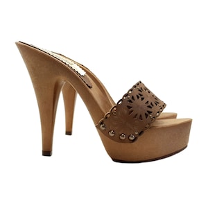 Mules da donna con Fascia in cuoio con taglio laser - G93401 CUOIO