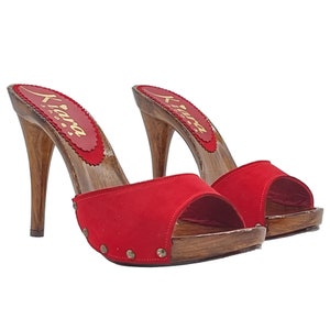 Women&#39;s clogs with 12cm heel and red upper - KM723001 CAM ROSSO