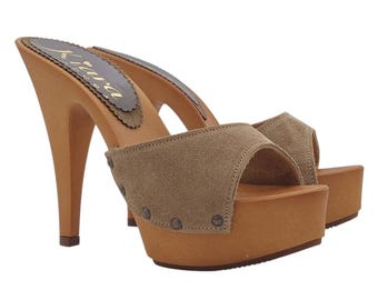Chaussures Compensées KIARA SHOES - Noir Cuir Avec Boucle - Talon Très Haut - Pointure 35-41 EU - Made In Italy