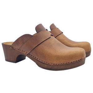 Swedish clogs in brown leather with 4,5 heel - Made in Italy - MY207 MARRONE