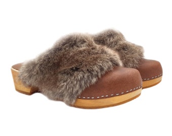 Women's clogs with synthetic fur - Made in Italy - G6140 VIS