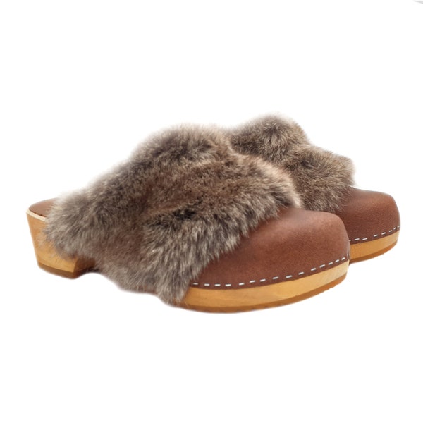 Women's clogs with synthetic fur - Made in Italy - G6140 VIS