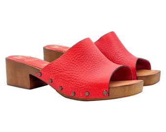 Women's slippers in red leather with rounded tip - Made in Italy - MY157 ROSSO