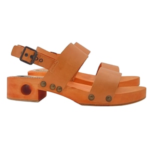 Flat sandals with orange leather bands and strap - Made in Italy - GL131 ARANCIO