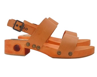 Flat sandals with orange leather bands and strap - Made in Italy - GL131 ARANCIO