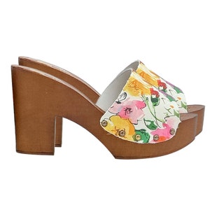 Clogs with floral patterned band and heel 9 - Made in Italy - MY13910 AN