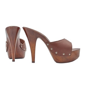 Mules En Cuir Marron 'Made In Italy' - Talon Aiguille 13 Cm - Modèle K9001 KIARA SHOES - Tailles 35 à 42
