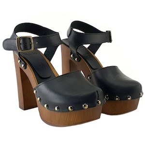 Closed Toe mules with high heel and ankle strap - handmade in Italy - MY462-NERO