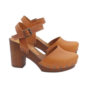 brown swedish leather clogs - MY126 MARRONE