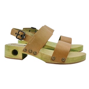 Green women's clogs with leather bands and strap Made in Italy GL131 OL image 3