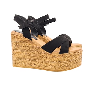 Wedge with crossed bands in black suede and heel 11 - Made in Italy - KCZ22 NERO