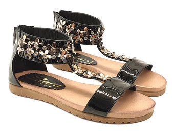 Sandalen mit Blume für Frauen -KC11 NERO