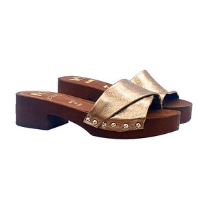 Women&#39;s leather clogs with low heel and double band - Made in Italy - MY191 FUCILE