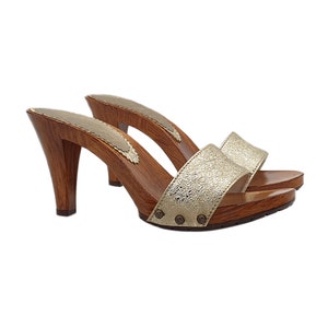 Zoccoli da donna con fascia dorata tacco 9 - K6103 CARTER ORO